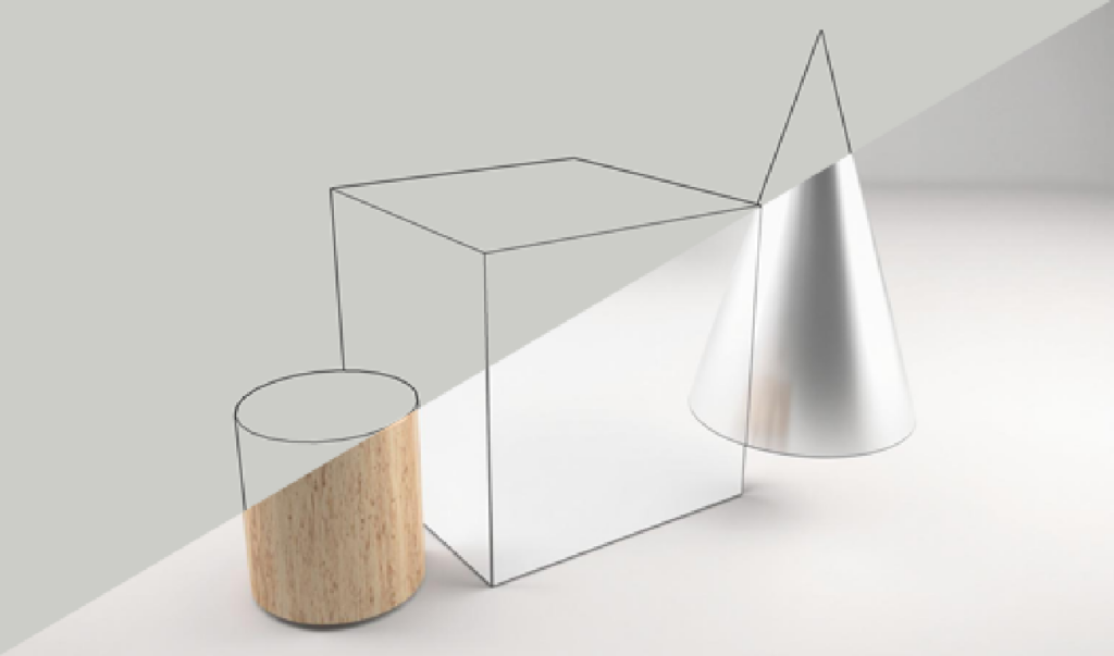 Uporedna analiza različitih AI rendera na geometrijskim oblicima: kocka, cilindar i konus